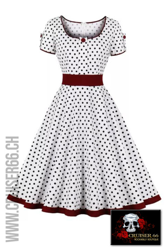 Kleid Weiss Schwarz Bordaux Rot Dunkel Burgundy Punkte Rockabilly Retro Vintage Swing Cruiser66 Party Hochzeit Mode Boutique Trauzeugin Trauzeuge Brautfuehrer Braeutigam Brautfuehrerin Schweiz Oberbueren St-Gallen Wil Uzwil Frauenfeld Schaffhausen Konstanz Amriswil Winterthur Bischofszell Weinfelden Appenzell Herisau Rorschach Buchs Zuerich Waedenswil Oesterreich Vorarlberg Liechtenstein Vaduz Chur Vintage Fashion 50s 50-s-Style Rock-and-Roll Kleider Sommer Petticoats Swing Fest Night US-Car Meeting Ami-Treffen US-Car Amitreffen Szene Pinup Shop Blusen Top Petticoat Schuhe Bowling Shirt Leopard Polka Dot Cherry Kirschen Latzhosen Skirt Rock Banned Collectif Hearts and Roses Hell Bunny Six Popsoda Dolly Dotty King Queen Kerosin Lady Vintage Rumble 59 Unique Vintage Rusty Pistons Vivien of Holloway Grace In LA Rock Revival Miss Me